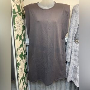 Gray Padded Shoulder T-shirt Dress With Pockets